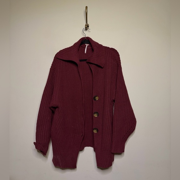 Free People Swim Too Deep Cardigan in Cabernet - Picture 5 of 7